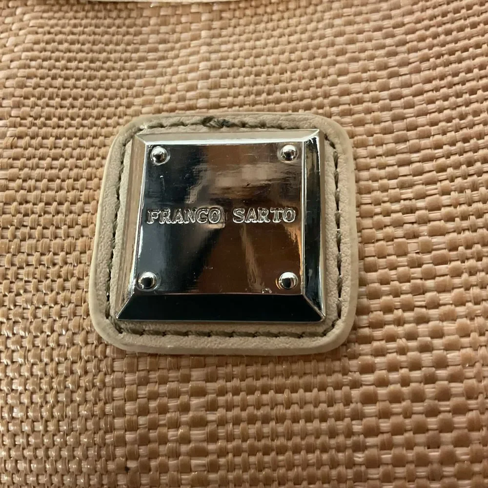 Franco Sarto Beige Textured Hobo Shoulder Bag w/ Front Zip Pocket Metal Logo‎